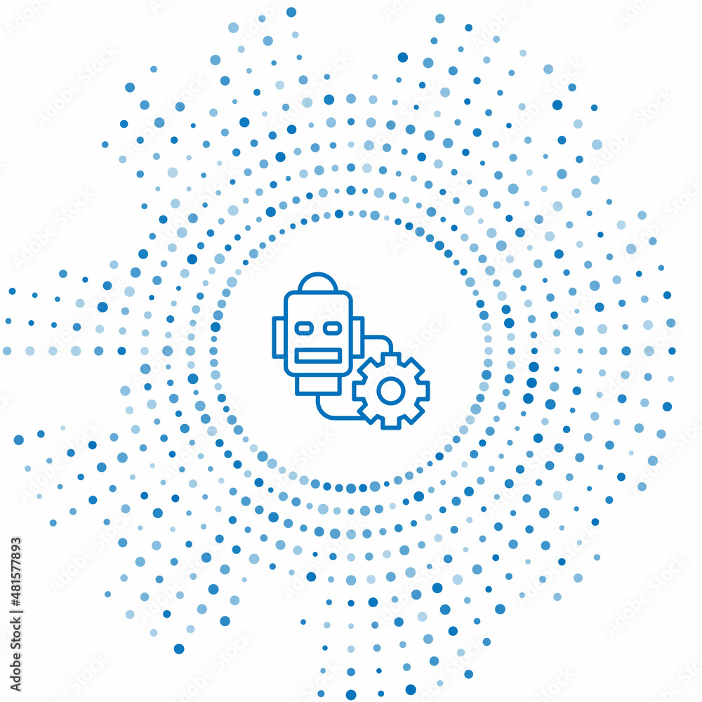 Poster blue line robot setting icon isolated on white background. artificial intelligence, machine learning