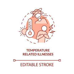 Temperature related illnesses red concept icon. Climate change and health abstract idea thin line illustration. Isolated outline drawing. Editable stroke. Roboto-Medium, Myriad Pro-Bold fonts used