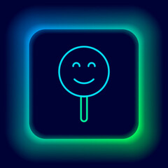 Glowing neon line Smile face icon isolated on black background. Smiling emoticon. Happy smiley chat symbol. Colorful outline concept. Vector