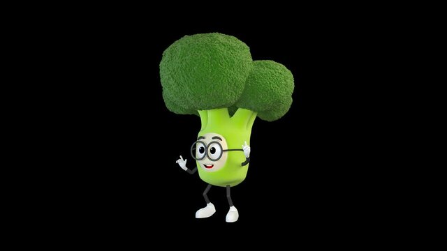 Broccoli dancing a funny dance around him