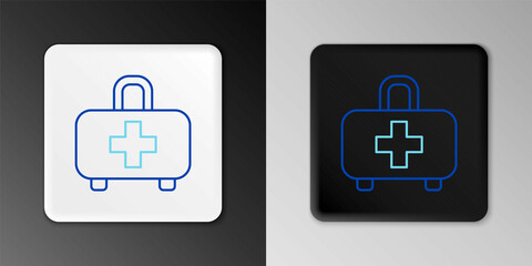 Fototapeta premium Line First aid kit icon isolated on grey background. Medical box with cross. Medical equipment for emergency. Healthcare concept. Colorful outline concept. Vector