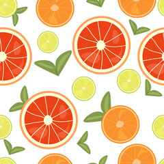 Vector seamless pattern with citrus, grapefruit, lime, orange.