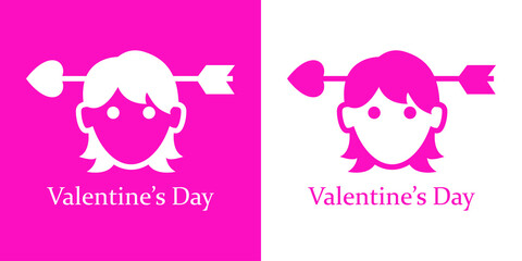 Despedida de soltero. Banner con texto Valentine's Day con flecha de cupido en diadema en cabeza de chica para su uso en invitaciones y tarjetas de felicitación