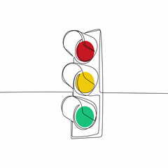 Continuous one simple single abstract line drawing of traffic lights icon in silhouette on a white background. Linear stylized.