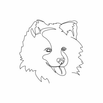 recommend clip art: Continuous one simple single abstract line drawing of puppy dog samoyed portrait icon in silhouette on a white background. Linear stylized.