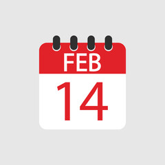 Calendar 14 February. Valentine's day holiday. Flat Design