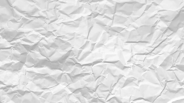 Crumpled Paper Background Intro Animation/ 4k animation of a graphic communication message background with crumpled torn paper unfolded to white vintage textured sheet