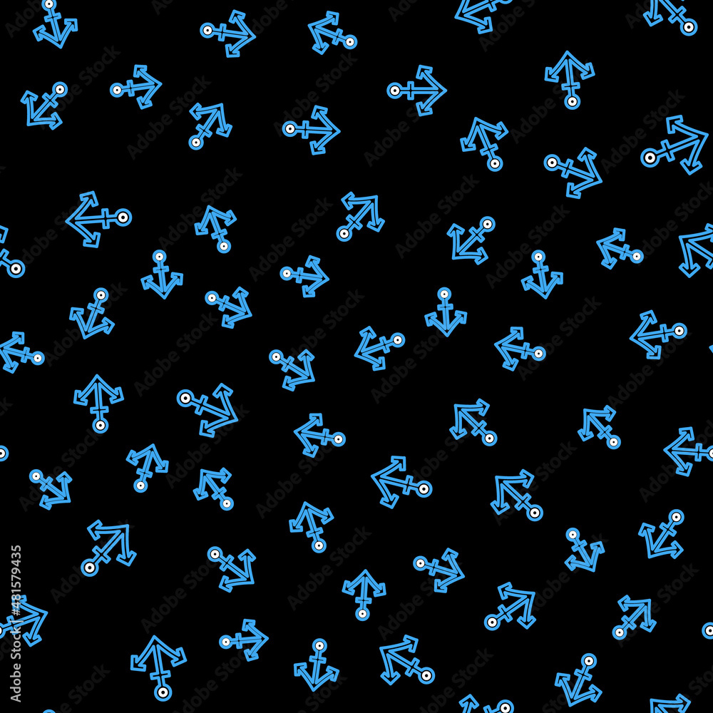 Poster line anchor icon isolated seamless pattern on black background. vector