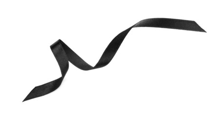 Elegant black ribbon isolated on white, top view