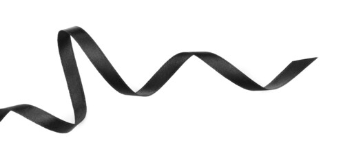 Elegant black ribbon isolated on white, top view