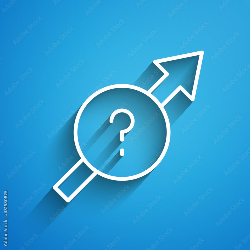 Poster white line arrow icon isolated on blue background. direction arrowhead symbol. navigation pointer si