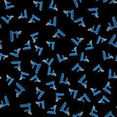 Line Treadmill machine icon isolated seamless pattern on black background. Vector