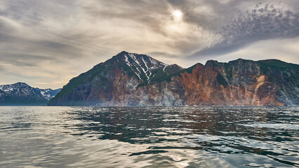 Travel and tourism on the Kamchatka peninsula. Volcanoes of Kamchatka, Russia. Adventure with...