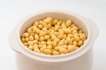 Soybeans with water on a pure white background
