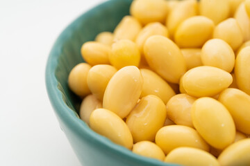 Soybeans with water on a pure white background