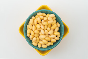 Soybeans with water on a pure white background