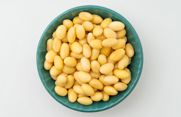 Soybeans with water on a pure white background