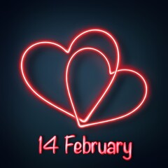 14 February saint valentines postcard with red neon hearts 