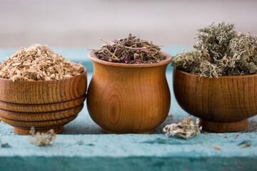 Folk expectorants in wooden bowls