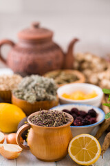 Still life for tea drinking with herbs