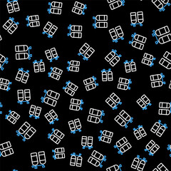 Line Aqualung icon isolated seamless pattern on black background. Oxygen tank for diver. Diving equipment. Extreme sport. Diving underwater equipment. Vector