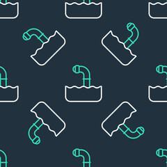 Line Periscope in the waves above the water icon isolated seamless pattern on black background. Vector