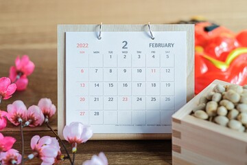 2022年2月のカレンダー - obrazy, fototapety, plakaty
