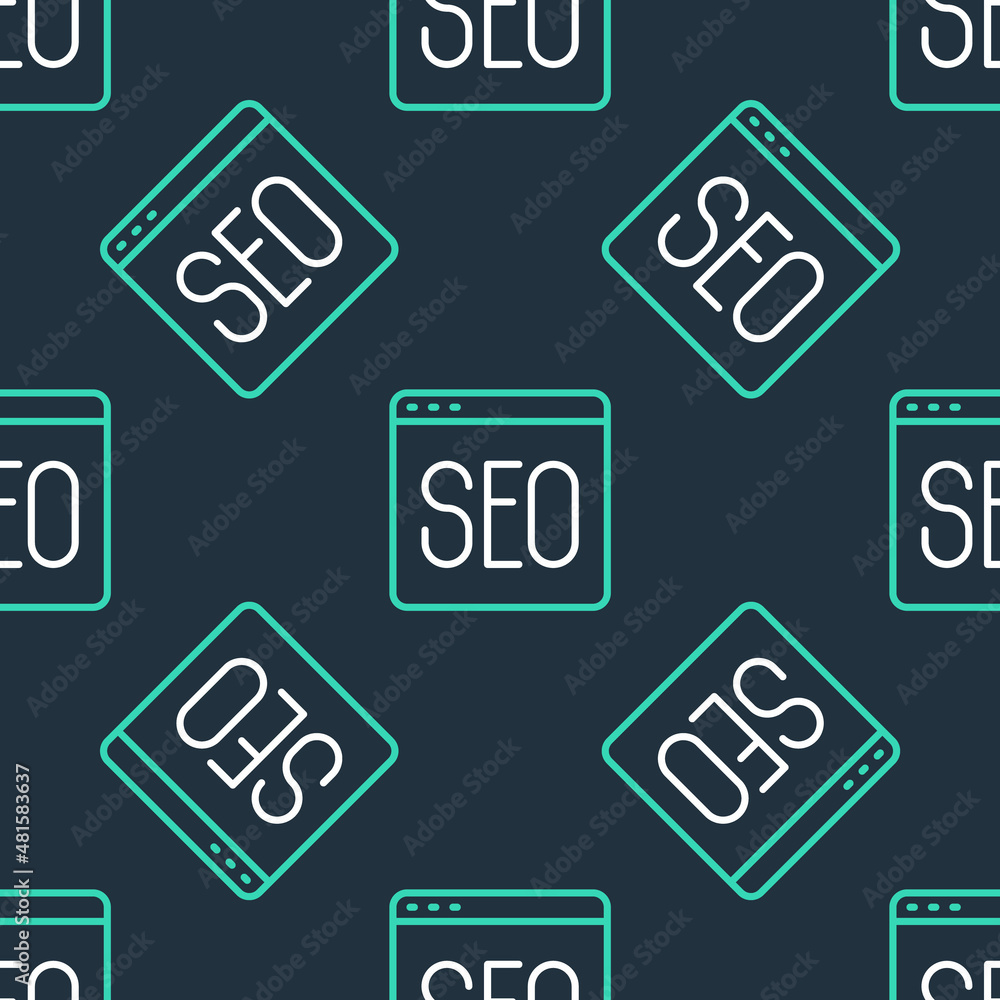 Poster line seo optimization icon isolated seamless pattern on black background. vector