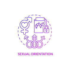 Sexual orientation purple gradient concept icon. Personal data. Sensitive information abstract idea thin line illustration. Isolated outline drawing. Roboto-Medium, Myriad Pro-Bold fonts used