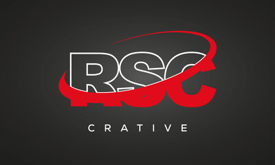 RSC creative letters logo with 360 symbol vector art template design	