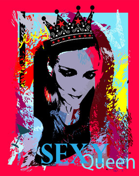 Queen, sexy girl with crown , pop art background  vector
