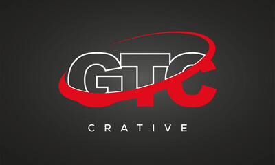 GTC creative letters logo with 360 symbol vector art template design	