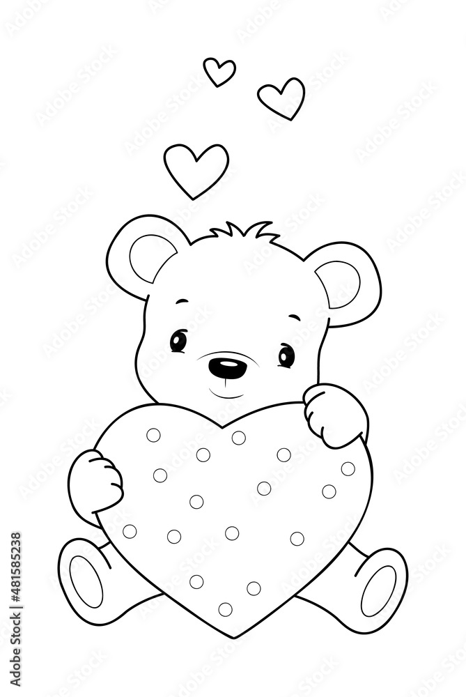 Wall mural teddy bear black and white outline illustration. coloring book or page for kids