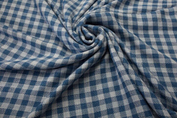 Close up of texture of hand woven plaid shawl, Thai cotton indigo dyed
