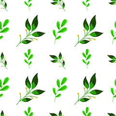 Seamless pattern in a modern style, green branches of plants on a white background. Modern design for paper, cover, fabric, interior decor and other users.