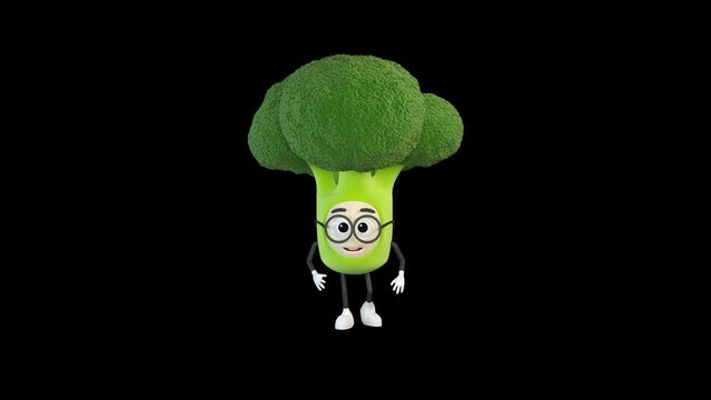 Broccoli walking and greeting one hand