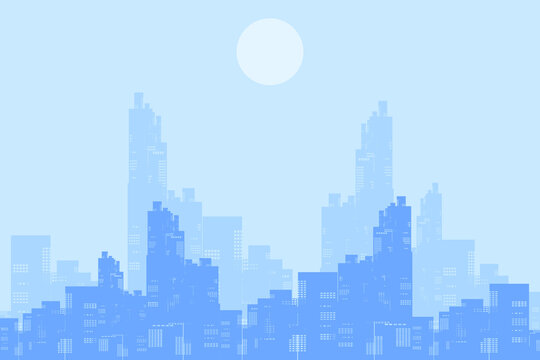City with high-rise buildings, blue colors, vector illustration