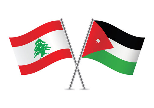 Lebanon and Jordan flags. Lebanese and Jordanian flags isolated on white background. Vector illustration.