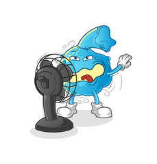 fever compress in front of the fan character. cartoon mascot vector - obrazy, fototapety, plakaty