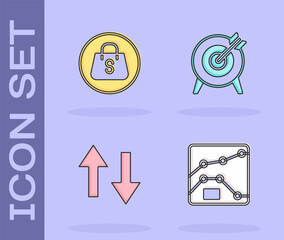 Set Graph, chart, diagram, Shopping bag with Sale, Arrow and Target icon. Vector