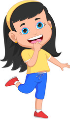 happy little girl cartoon on white background