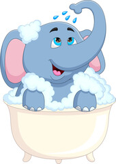 cartoon baby elephant bathing in the bathtub