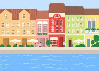 Illustration for a children's book. Girl in a colorful city