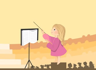 Illustration for a children's book. girl and orchestra