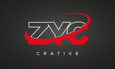 ZYC creative letters logo with 360 symbol vector art template design