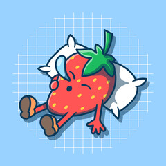Cute strawberry character sleeping vector illustration. Isolated fruit concept, Flat cartoon style.