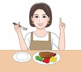 食事中の主婦