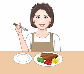 食事中の主婦