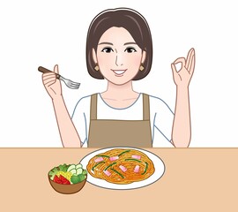 食事中の主婦
