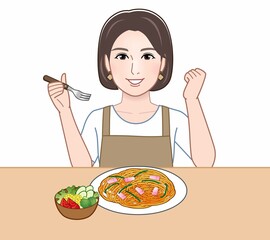 食事中の主婦